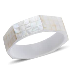 Octagon White Mother of Pearl Inlay Bangle Bracelet With White Inner Resin (8.0 In)