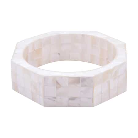 Octagon White Mother of Pearl Inlay Bangle Bracelet With White Inner Resin (8.0 In) image number 3