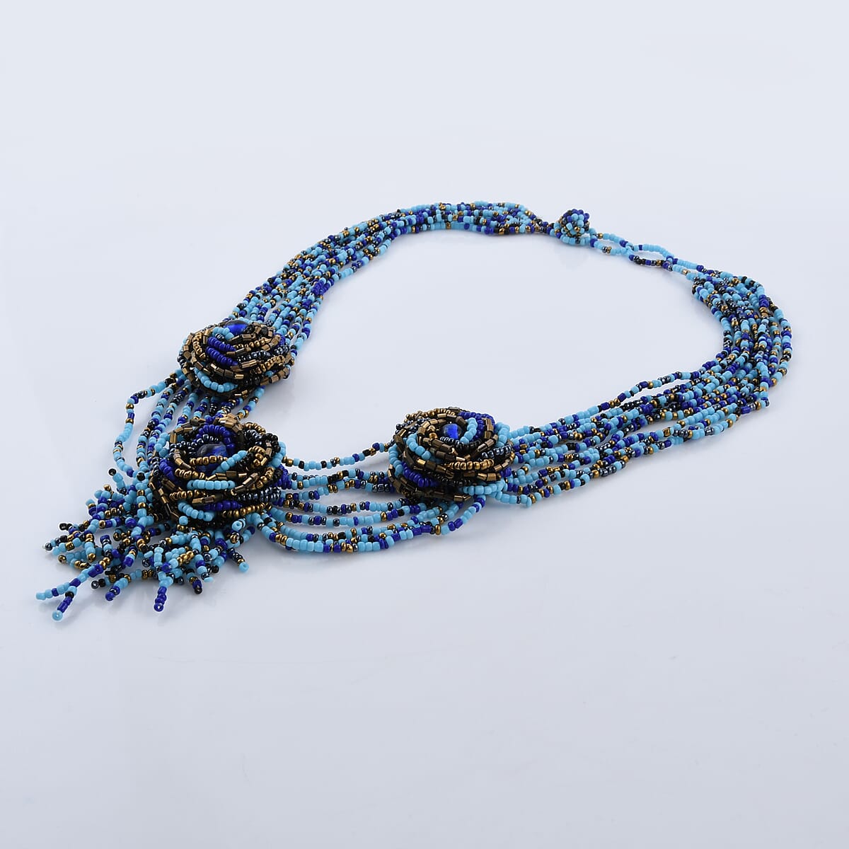 Multi Gemstone Seed Beads Flower Necklace (20 Inches) image number 1