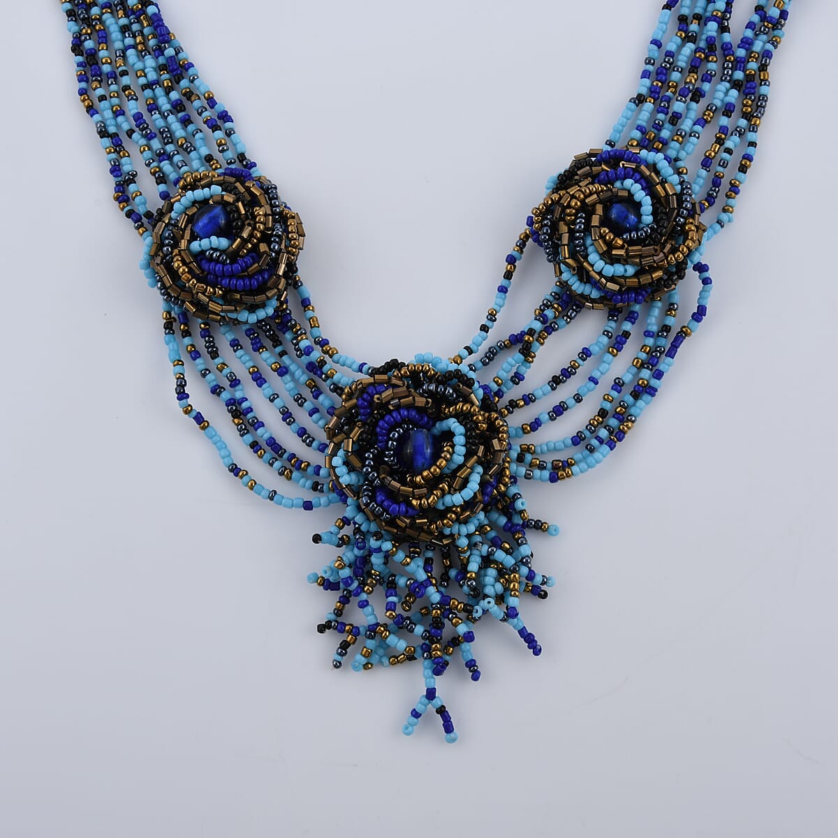 Multi Gemstone Seed Beads Flower Necklace (20 Inches) image number 2