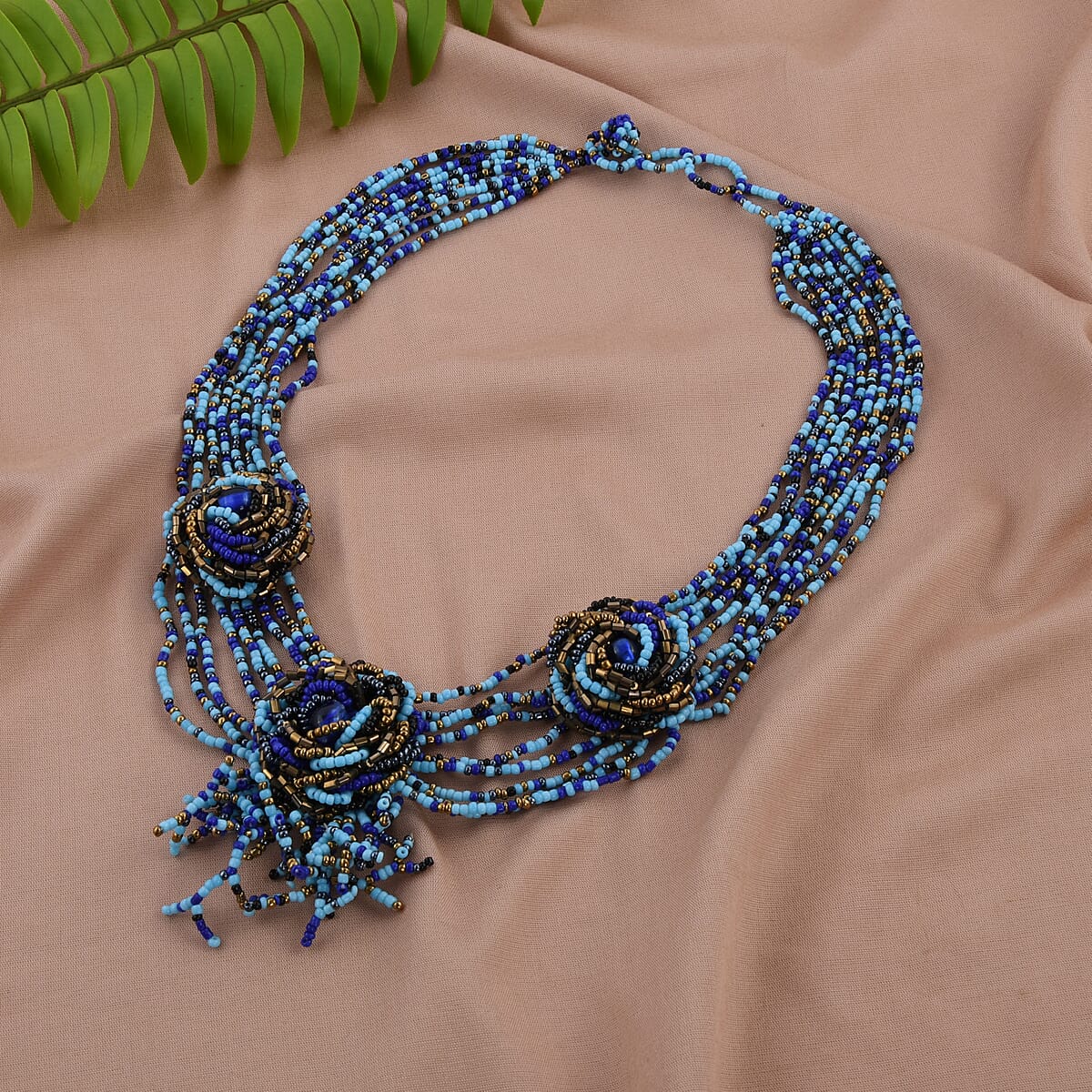 Multi Gemstone Seed Beads Flower Necklace (20 Inches) image number 5