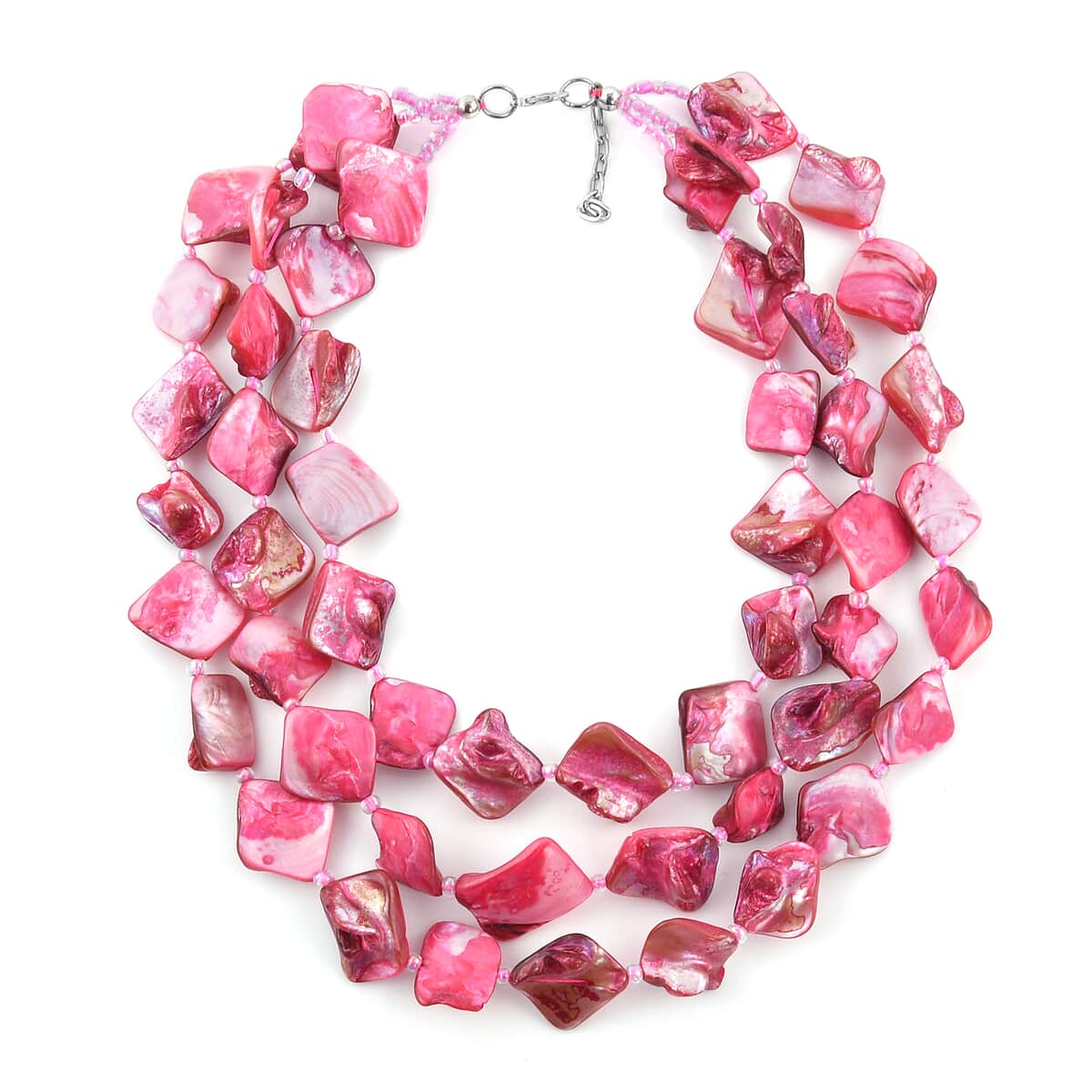 Simulated Pink Shell Pearl 3 Strand Necklace 18 Inches in Silvertone image number 0