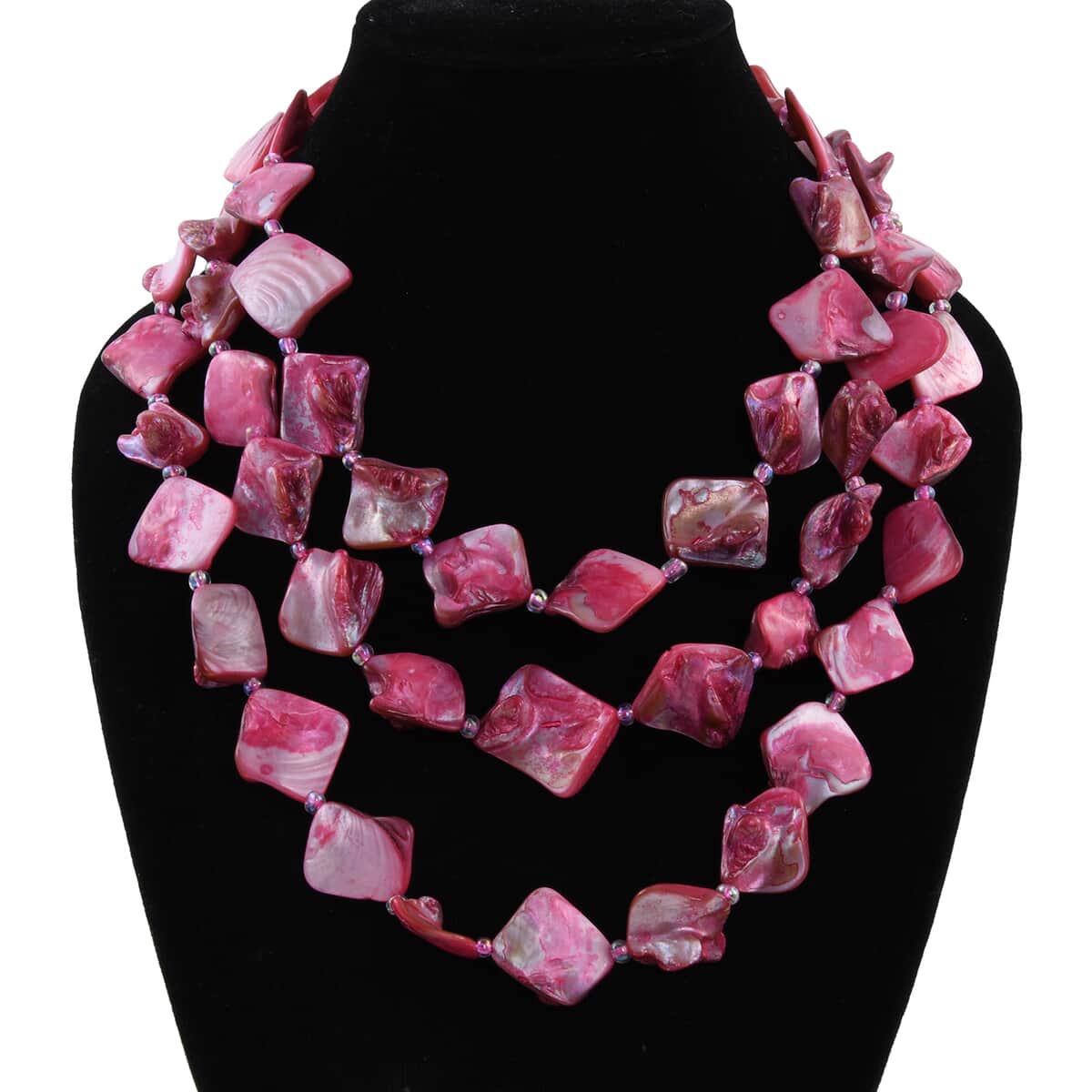 Simulated Pink Shell Pearl 3 Strand Necklace 18 Inches in Silvertone image number 2