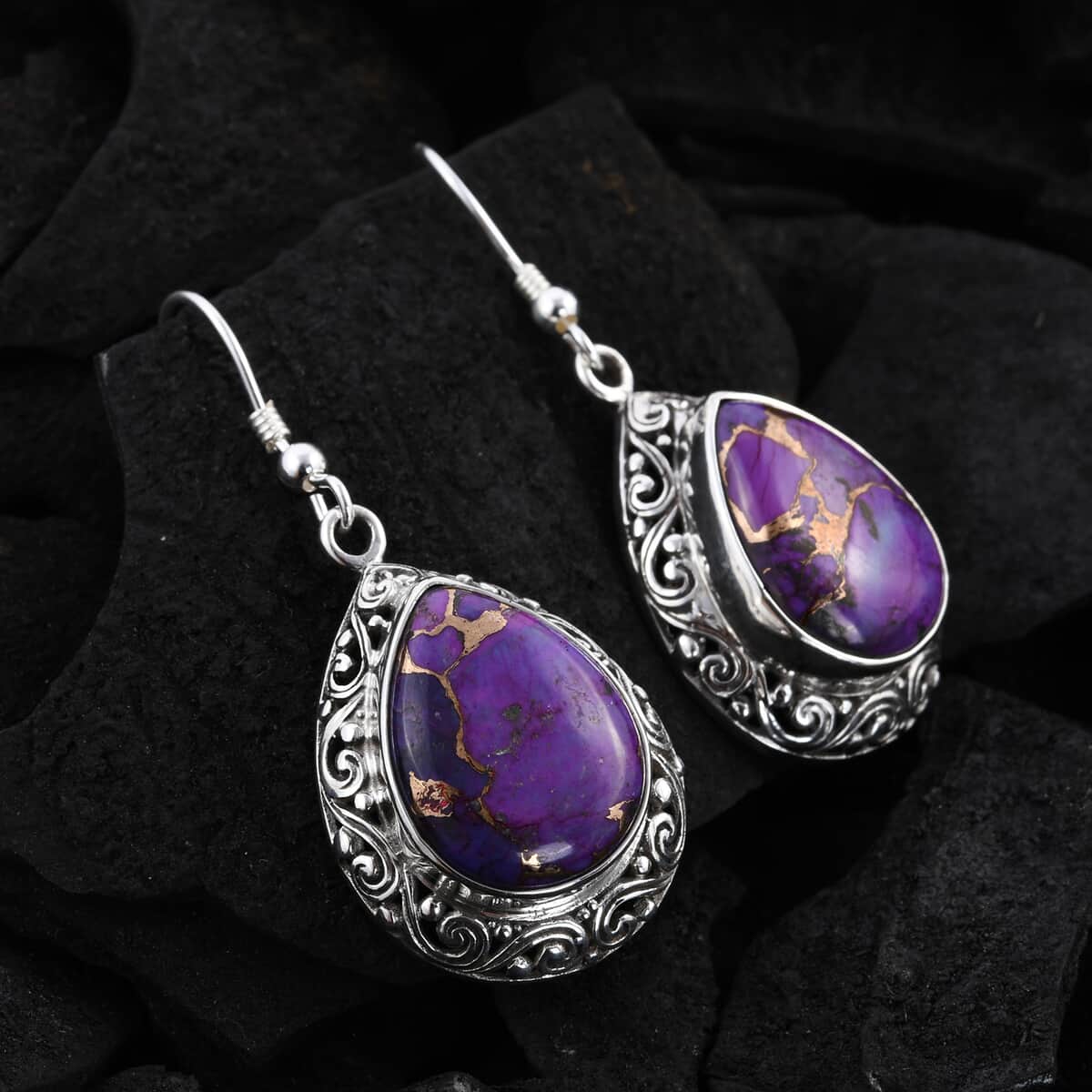 Bali Legacy Mojave Purple Turquoise Earrings in Sterling Silver 17.70 ctw image number 1