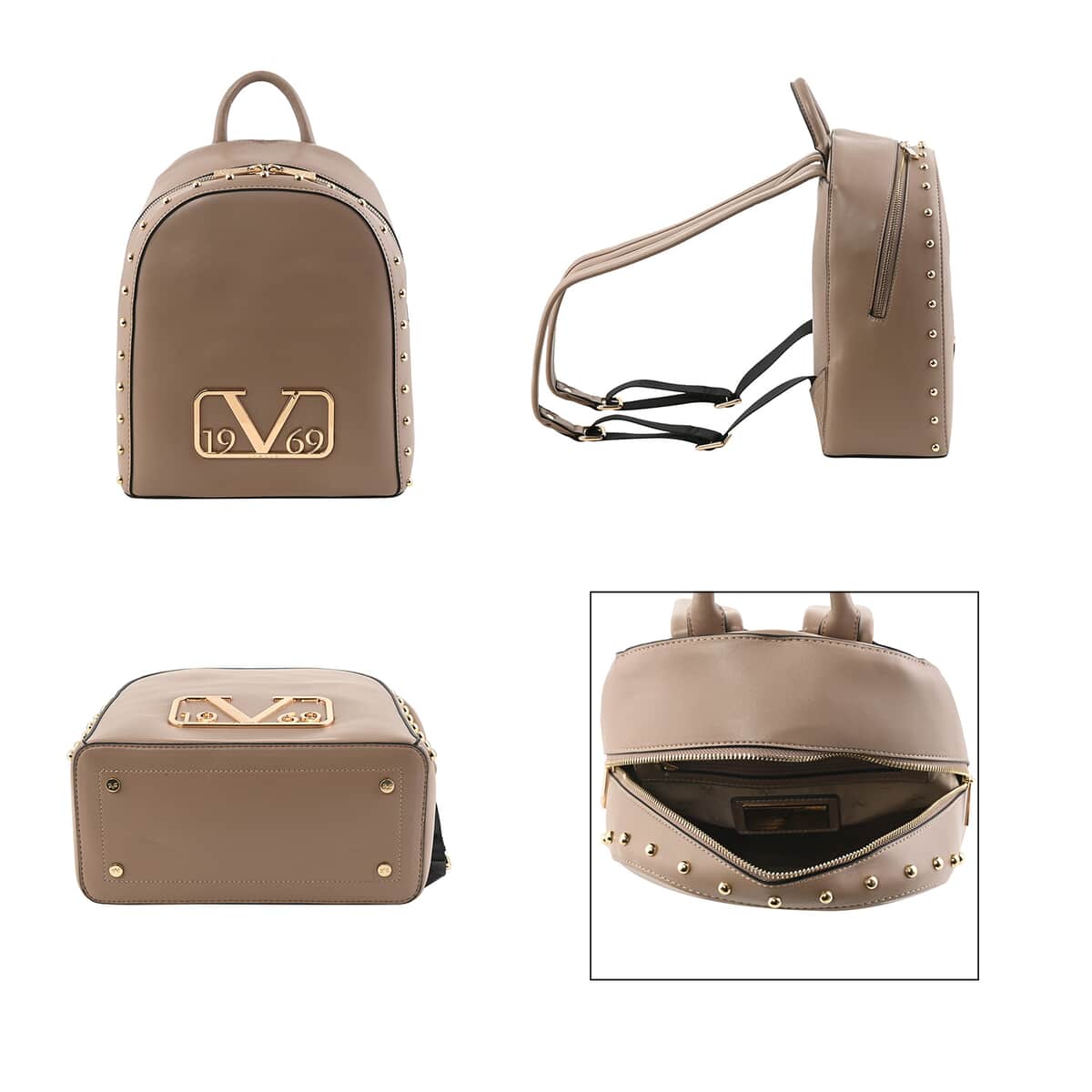 19V69 ITALIA by Alessandro Versace Smooth Texture Faux Leather Backpack with Detachable Strap - Beige (12X9.5X4.75) image number 1