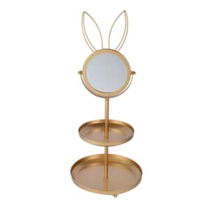 Rabbit Shape 3 layer Jewelry Rack with Mirror in Goldtone
