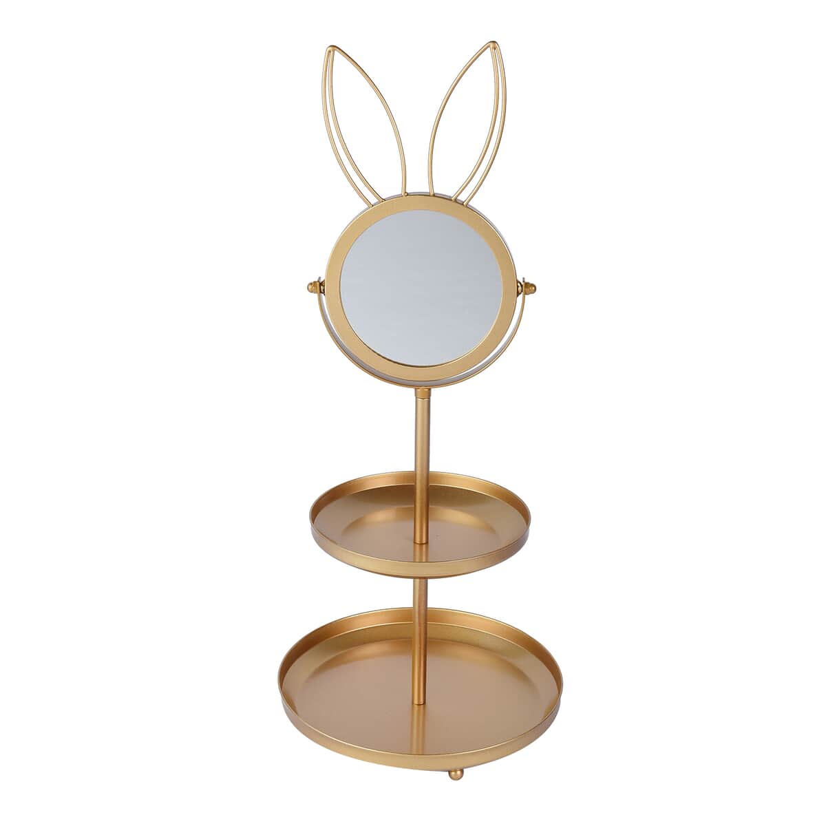 Rabbit Shape 3 layer Jewelry Rack with Mirror in Goldtone image number 0