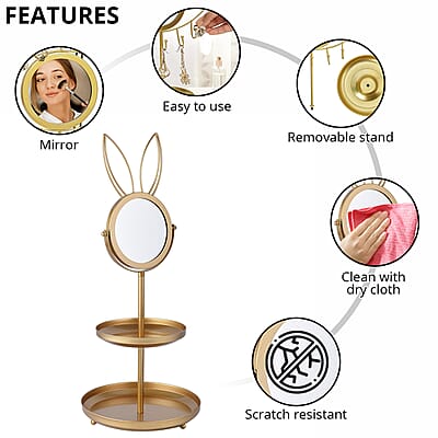 Rabbit Shape 3 layer Jewelry Rack with Mirror in Goldtone