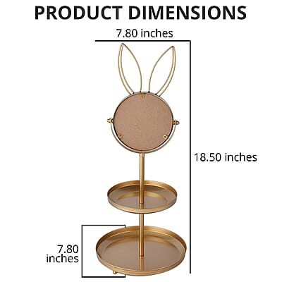 Rabbit Shape 3 layer Jewelry Rack with Mirror in Goldtone