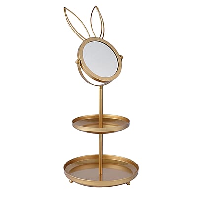 Rabbit Shape 3 layer Jewelry Rack with Mirror in Goldtone