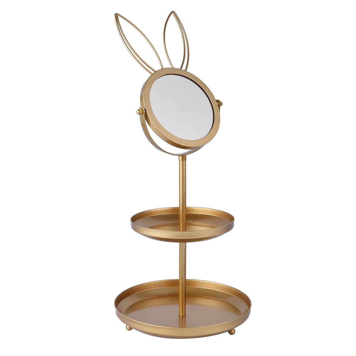 Rabbit Shape 3 layer Jewelry Rack with Mirror in Goldtone image number 4