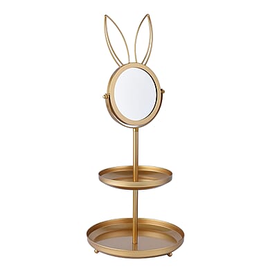 Rabbit Shape 3 layer Jewelry Rack with Mirror in Goldtone