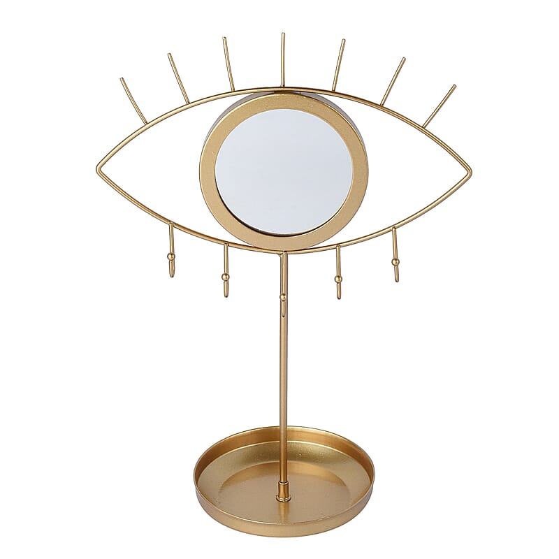 Eye Shape Jewelry Rack Box with Mirror in Goldtone