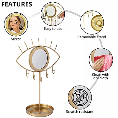Eye Shape Jewelry Rack Box with Mirror in Goldtone