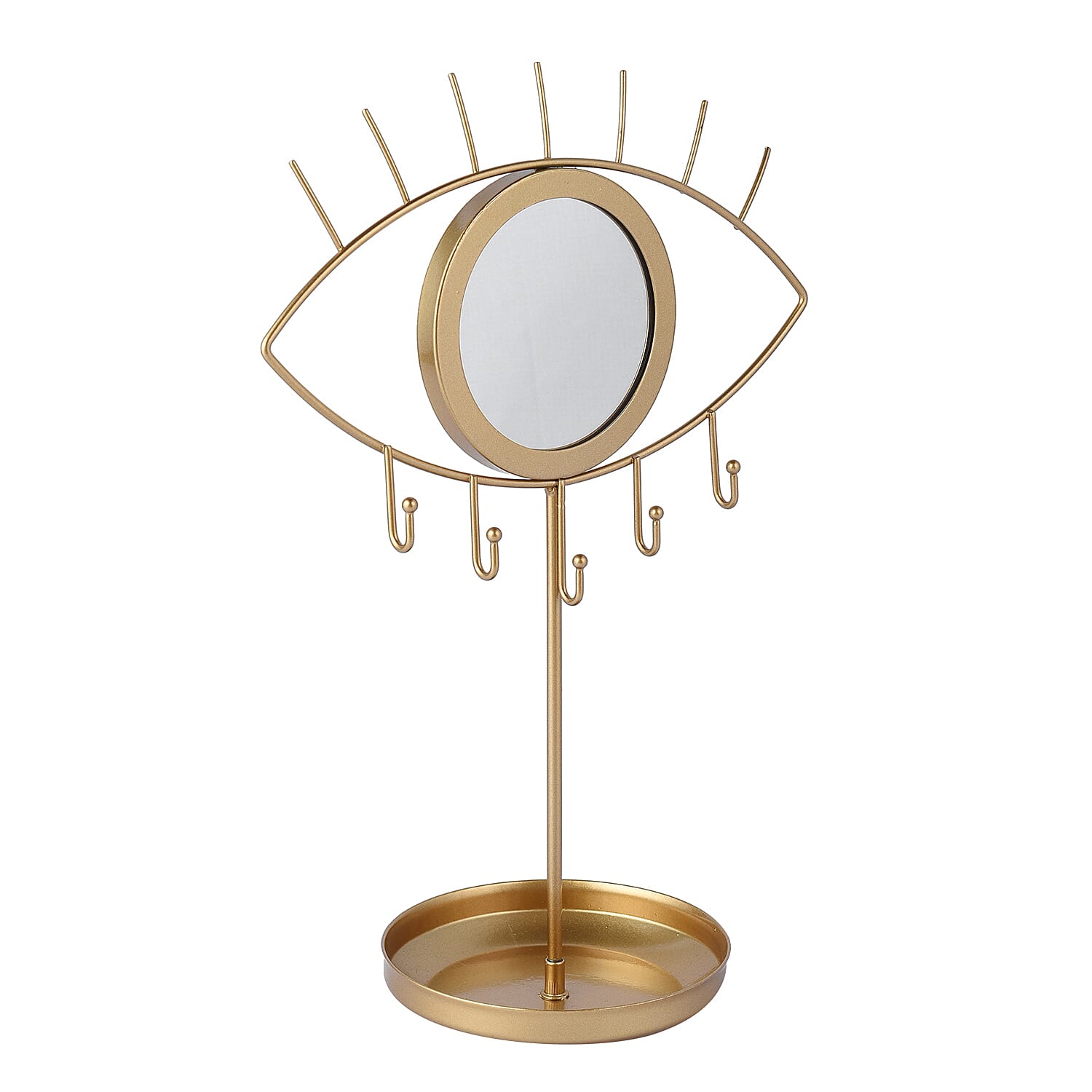 Eye Shape Jewelry Rack Box with Mirror in Goldtone