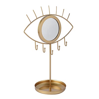 Eye Shape Jewelry Rack Box with Mirror in Goldtone