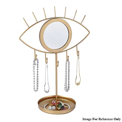 Eye Shape Jewelry Rack Box with Mirror in Goldtone