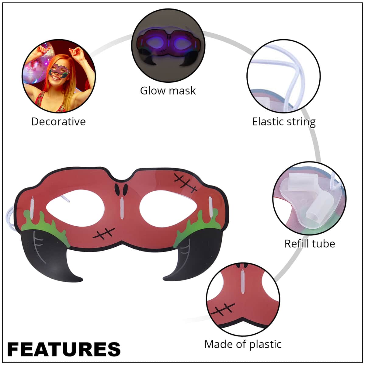 Purple Glow in The Dark Eye Mask with Glow Stick (7.48"x3.54") image number 2