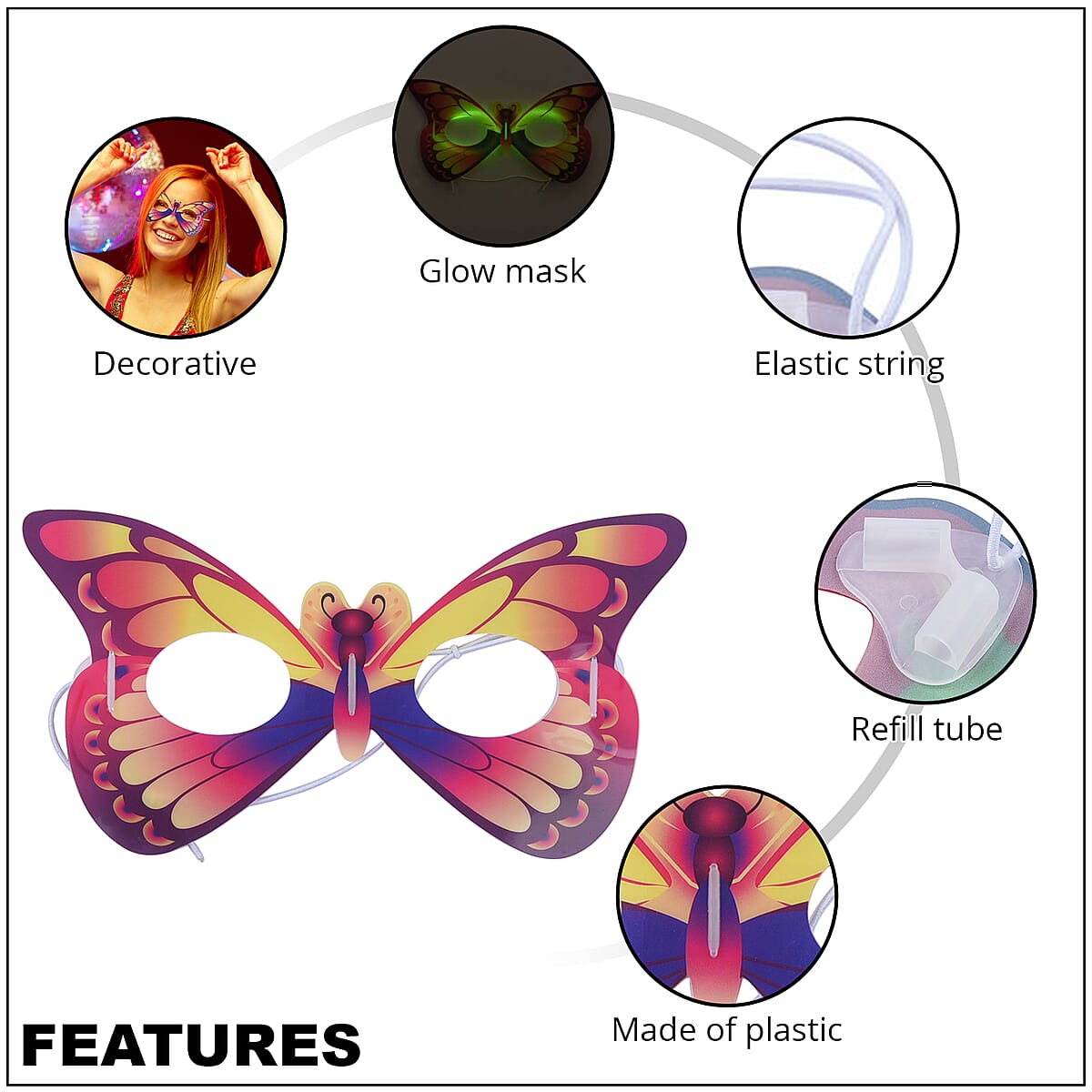 Yellow Butterfly Glow in The Dark Eye Mask with Glow Stick image number 2