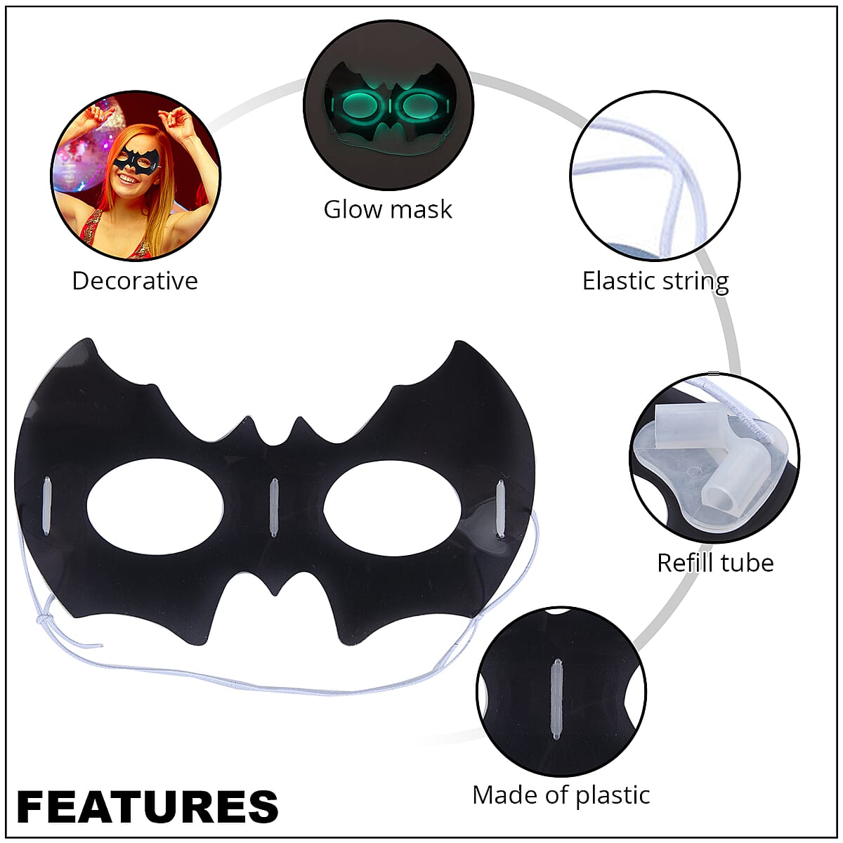 Green Glow in The Dark Eye Mask with Glow Stick image number 2