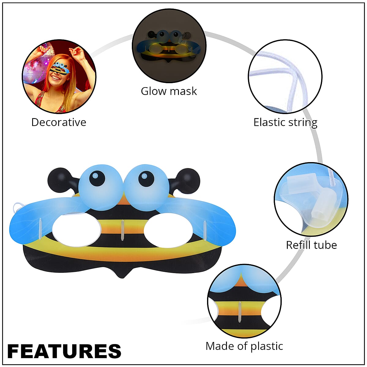 Black Glow in The Dark Eye Mask with Glow Stick image number 2