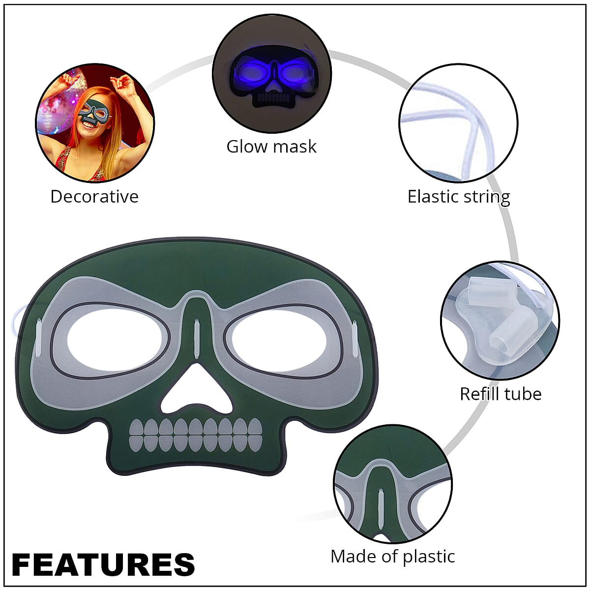 Blue Glow in The Dark Eye Mask with Glow Stick image number 2