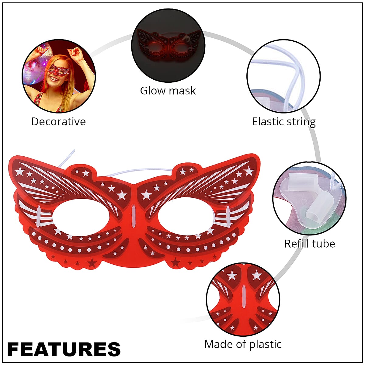 Red Glow in The Dark Eye Mask with Glow Stick image number 2