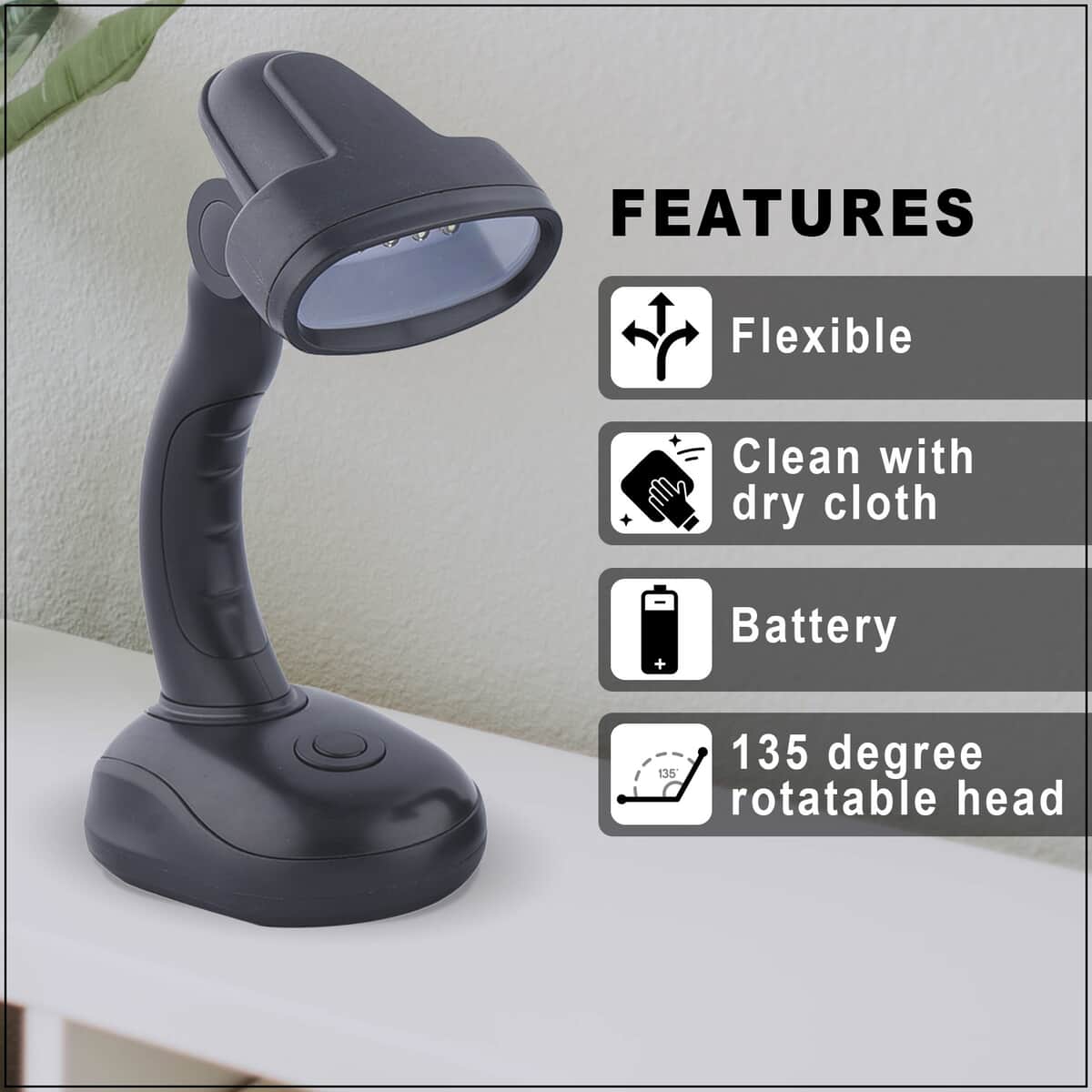 Homesmart Flexible Desk LED Light Lamp - Black (3xAA Batteries Not Included) image number 2