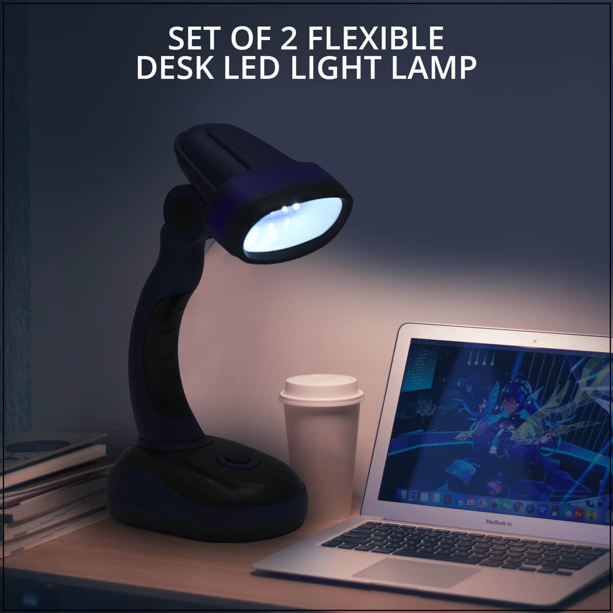 Homesmart Set of 2 Flexible Desk LED Light Lamp - Blue (3xAA Batteries Not Included) image number 1