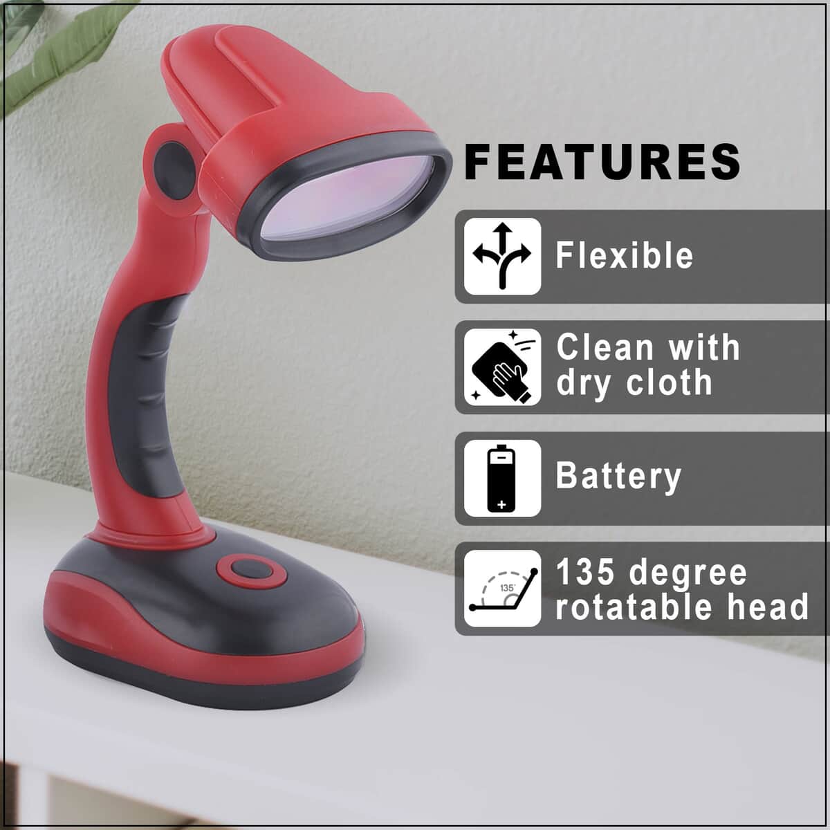 Homesmart Set of 2 Flexible Desk LED Light Lamp - Red (3xAA Batteries Not Included) image number 2