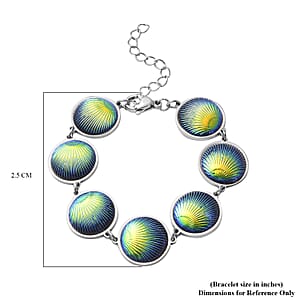 Simulated Blue Magic Color Topaz Seashell Charm Station Bracelet in Stainless Steel (7.50-9.50In)