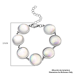 Simulated White Magic Color Topaz Seashell Charm Station Bracelet in Stainless Steel (7.50-9.50In)