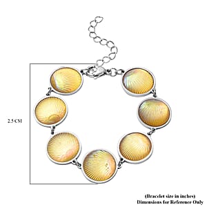 Simulated Yellow Magic Color Topaz Seashell Charm Station Bracelet in Stainless Steel (7.50-9.50In)