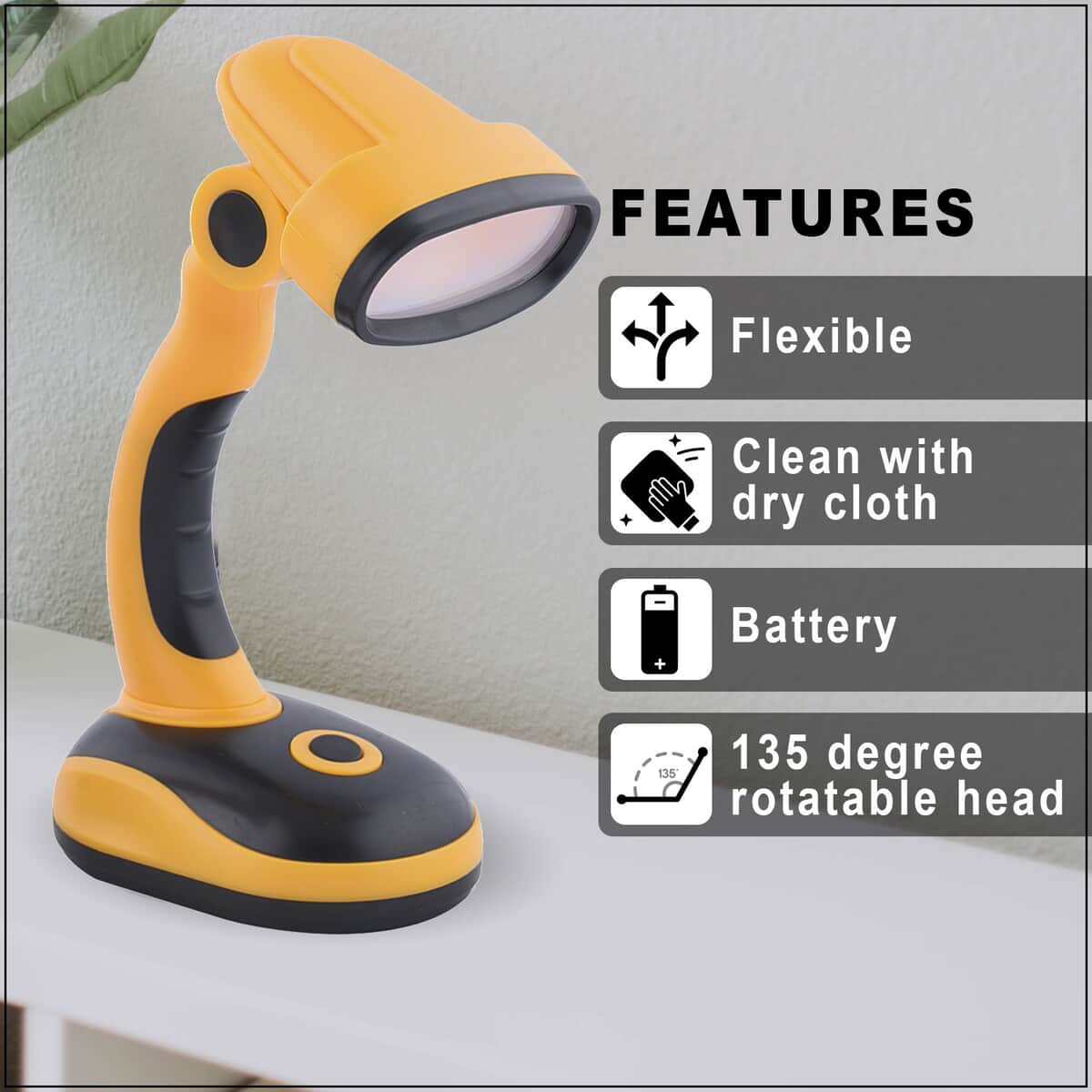 Homesmart Set of 2 Flexible Desk LED Light Lamp - Yellow (3xAA Batteries Not Included) image number 2