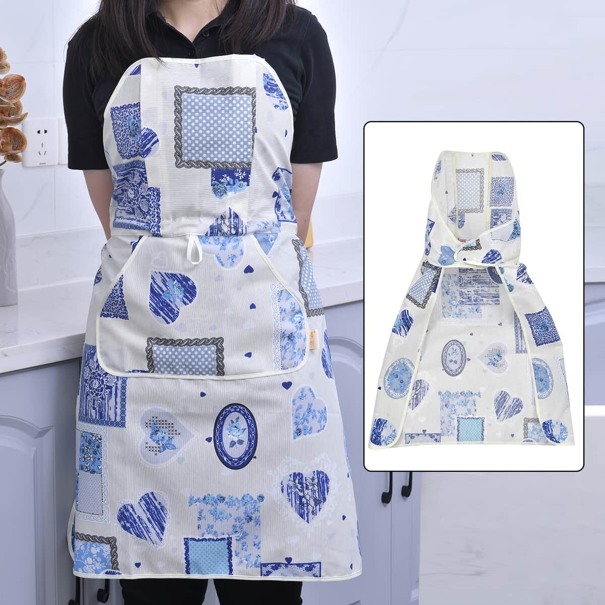 HOMESMART White and Blue Cotton Tie-Free Apron (31.5"x27.56") image number 1