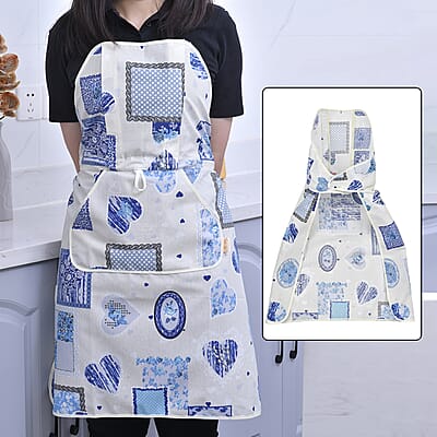 Homesmart White and Blue Cotton Tie-Free Apron