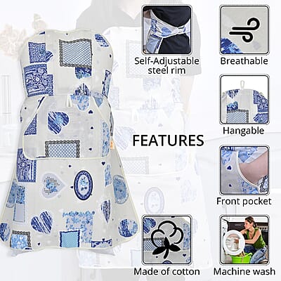 Homesmart White and Blue Cotton Tie-Free Apron