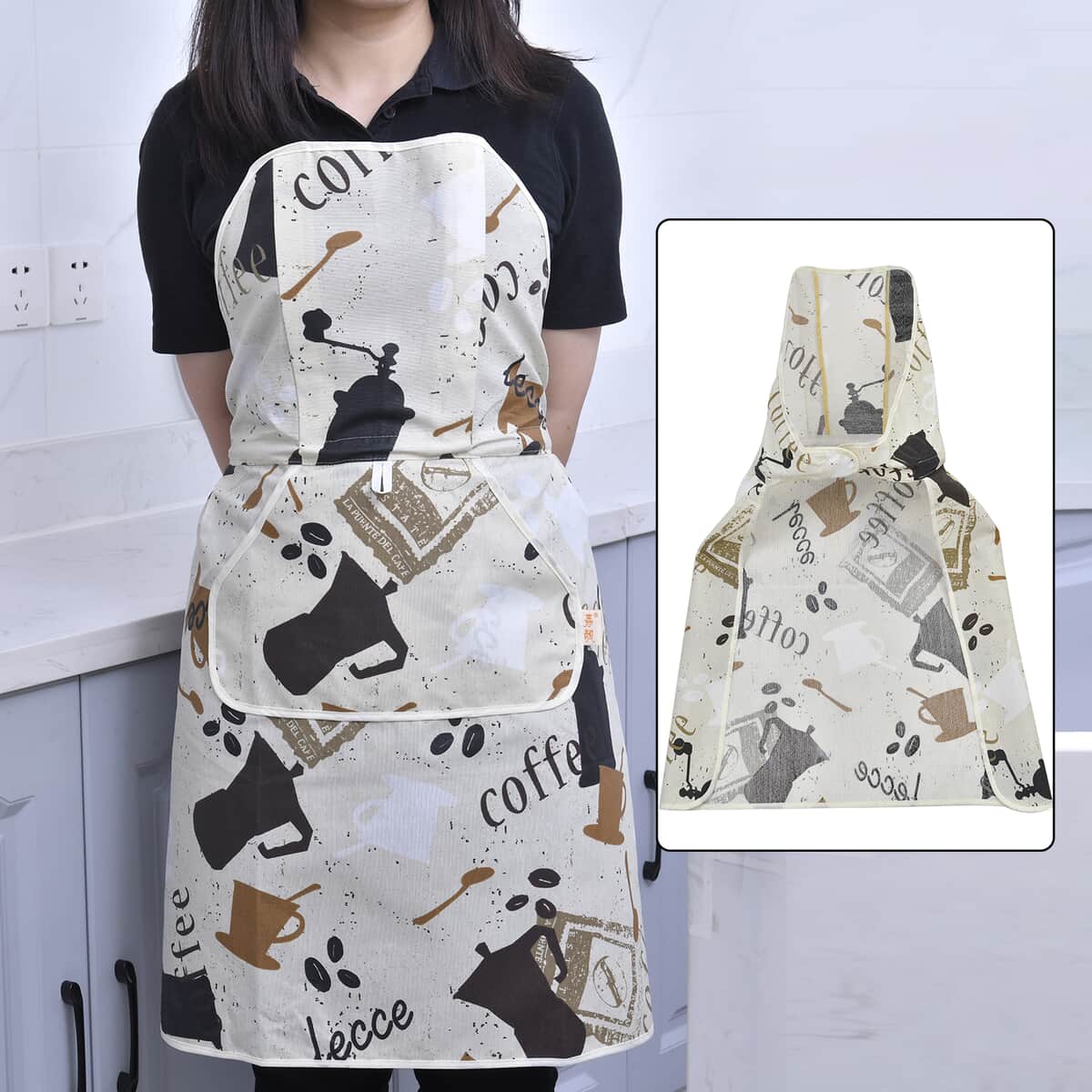 Homesmart White and Brown Cotton Tie-Free Apron image number 1