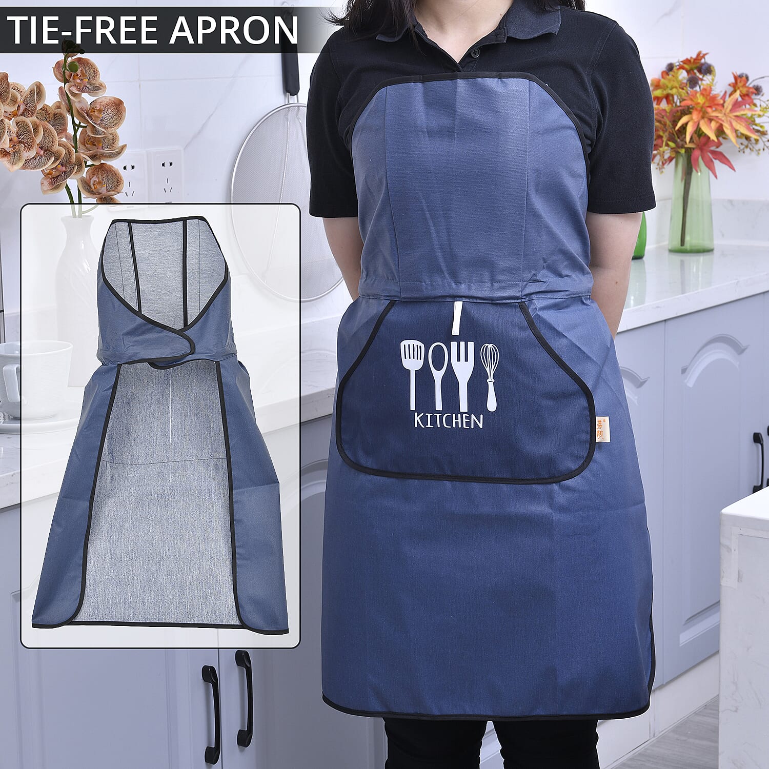 Homesmart Navy Blue Cotton Tie-Free Apron