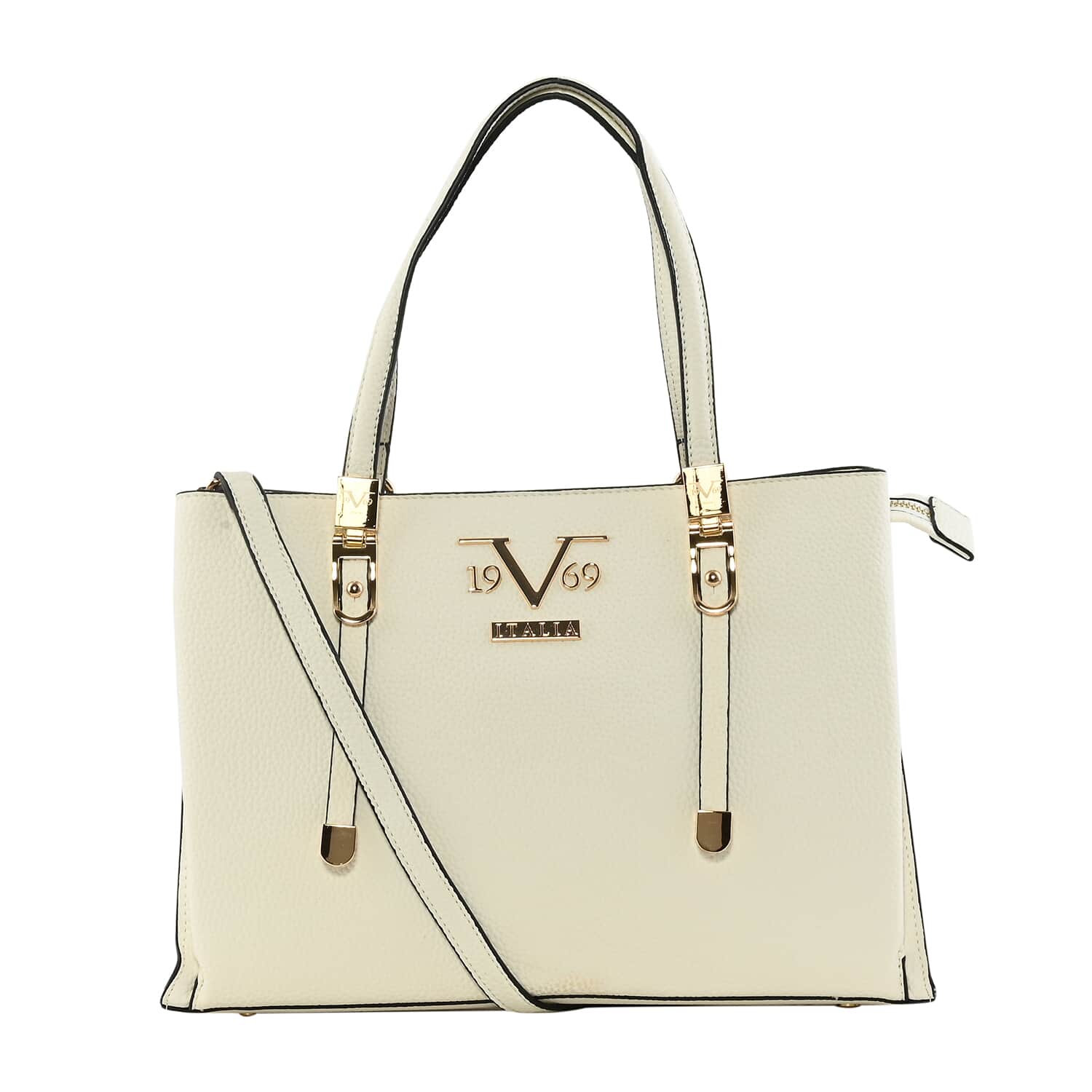 Buy 19V69 ITALIA by Alessandro Versace Pebble Texture Faux Leather Tote Bag with Magnetic Closure White at ShopLC