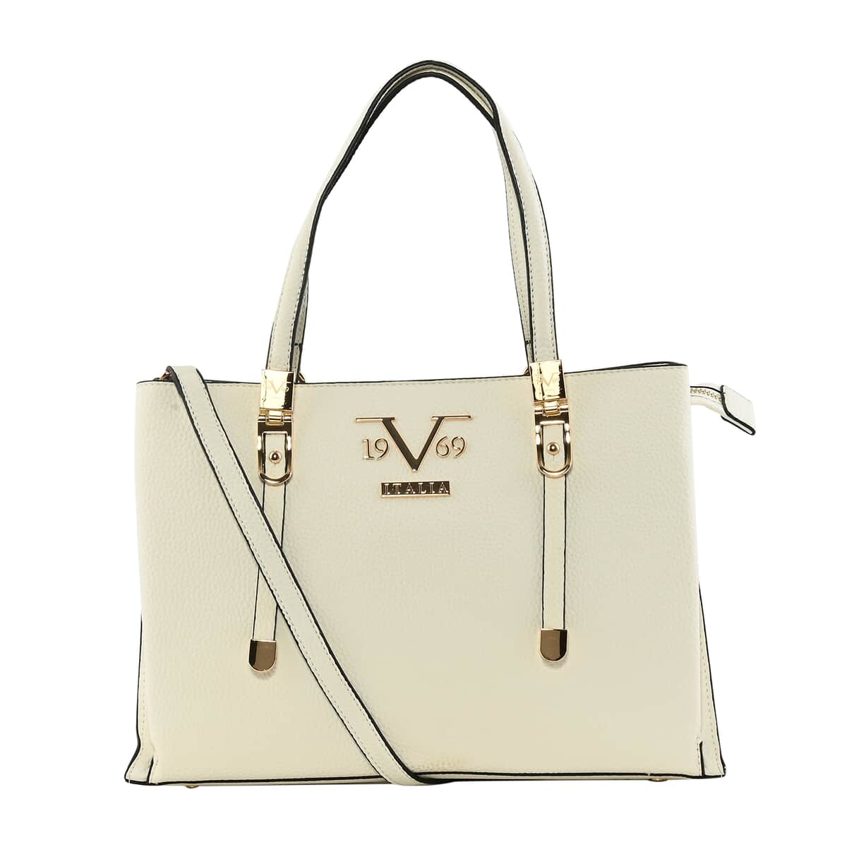 19V69 ITALIA by Alessandro Versace Pebble Texture Faux Leather Tote Bag with Magnetic Closure - White image number 0