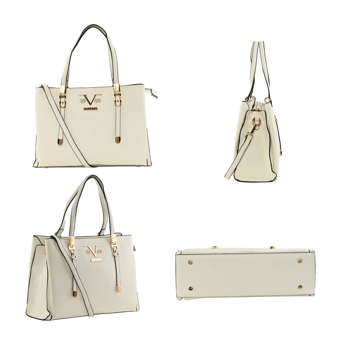 19V69 ITALIA by Alessandro Versace Pebble Texture Faux Leather Tote Bag with Magnetic Closure - White image number 1