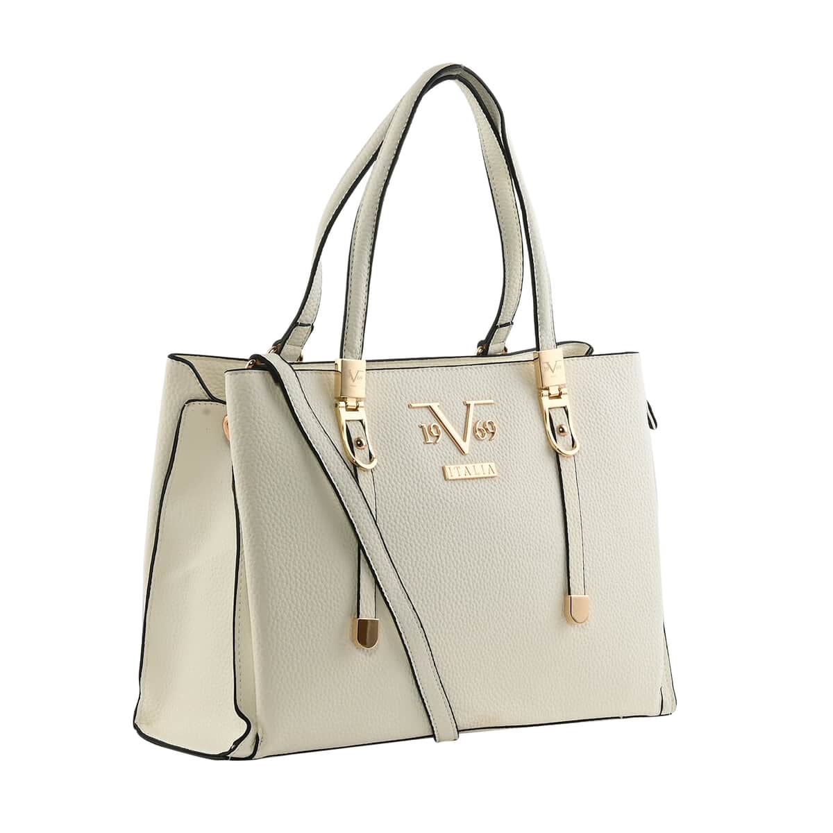 19V69 ITALIA by Alessandro Versace Pebble Texture Faux Leather Tote Bag with Magnetic Closure - White image number 2