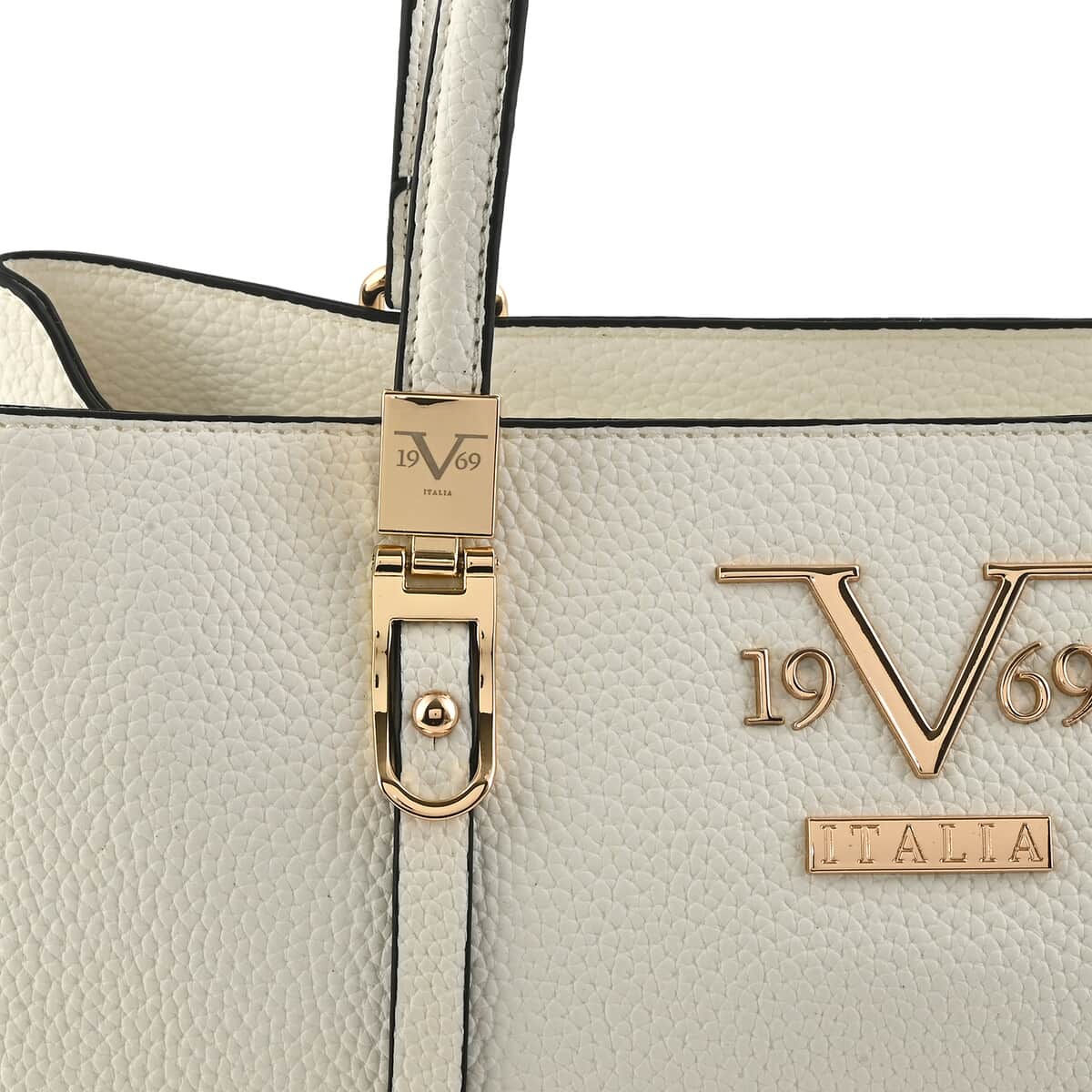 19V69 ITALIA by Alessandro Versace Pebble Texture Faux Leather Tote Bag with Magnetic Closure - White image number 3