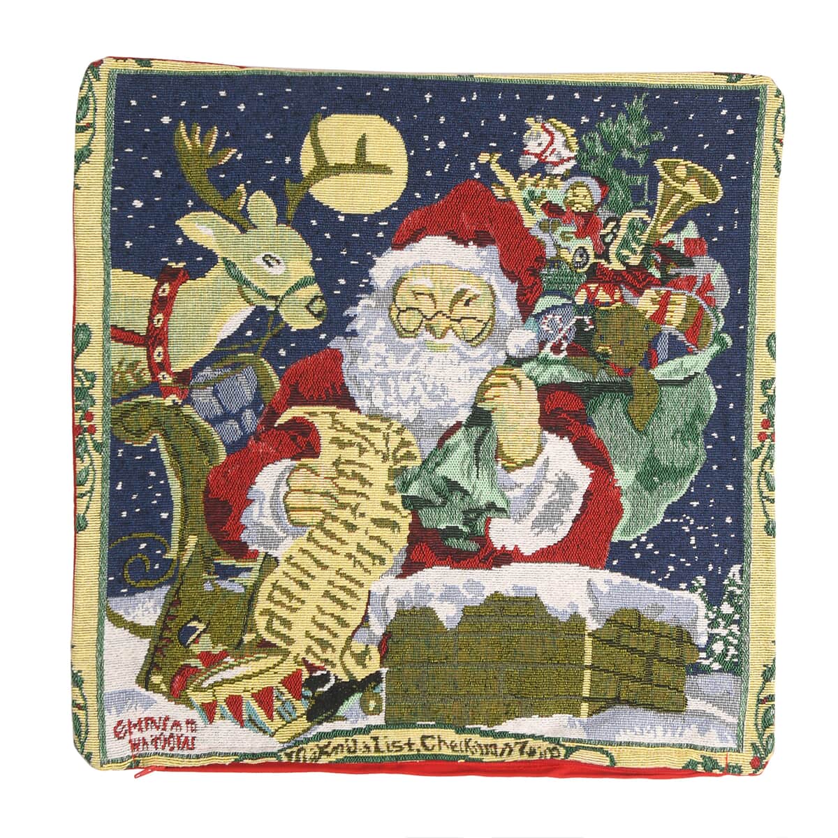 Set of 2 Multi Color Santa Jacquard Woven Cushion Covers (18"x18") image number 2