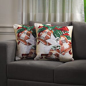 Set of 2 Multi Color Christmas Bells Jacquard Woven Cushion Covers, Pillow Protectors, Pillow Cover, Pillow Shams, Pillow Case Covers