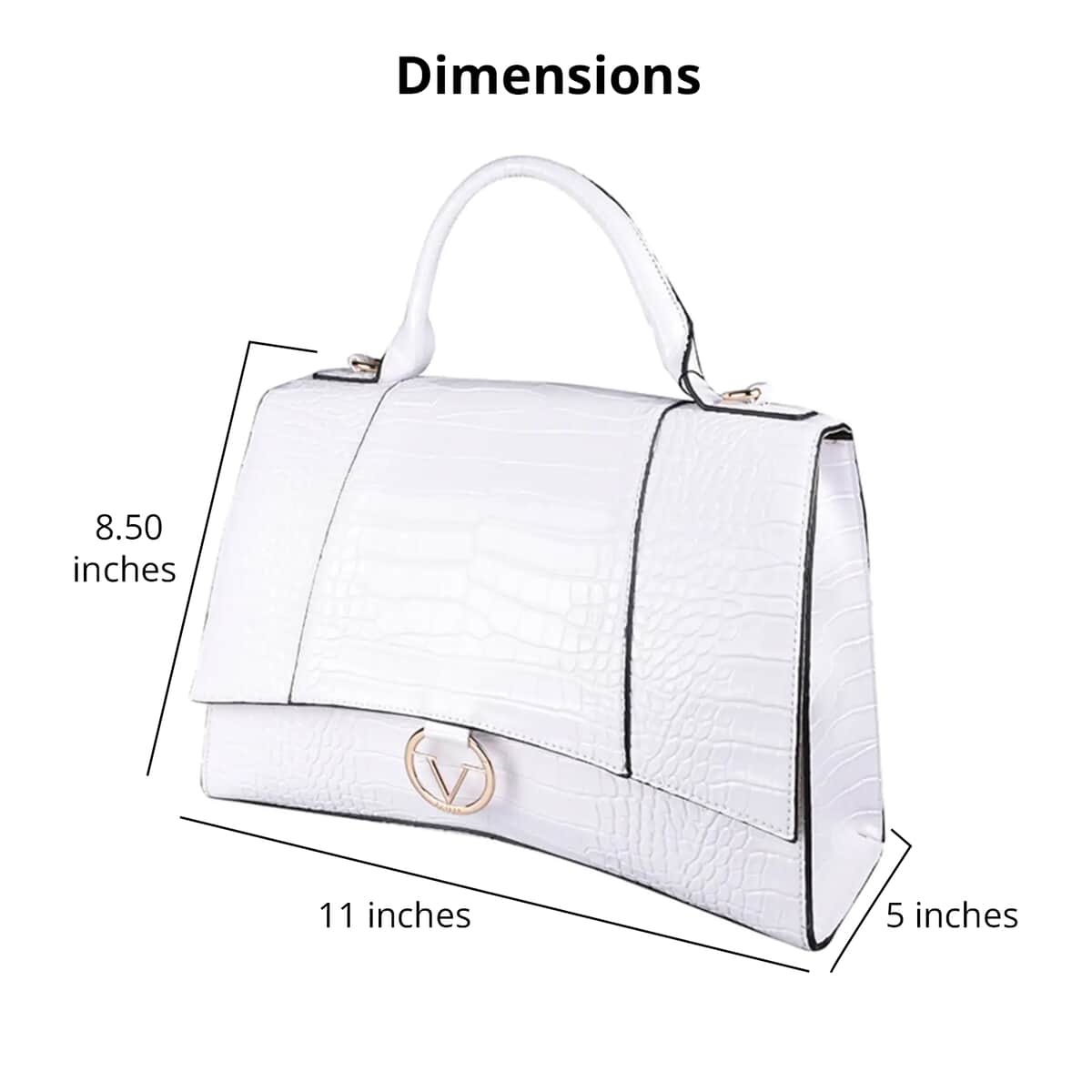 19V69 ITALIA by Alessandro Versace Crocodile Embossed Faux Leather Satchel Bag with Metallic Clasp Closure - White | Cute Satchel Bags | Satchel Messenger Bag | Faux Leather Tote Bags | Women's Utility Bag image number 3
