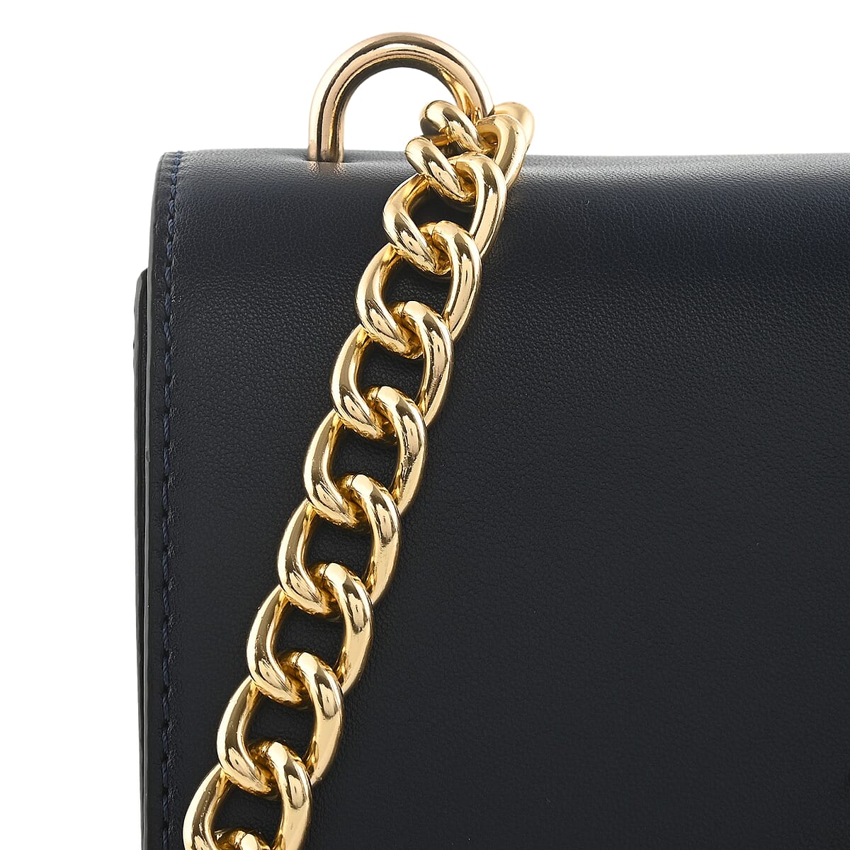 19V69 ITALIA by Alessandro Versace Pebble Texture Faux Leather Crossbody Bag with Magnetic Clasp Closure and Chain Strap - Navy image number 3