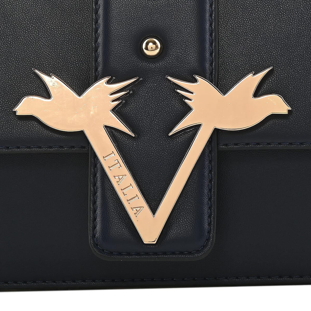 19V69 ITALIA by Alessandro Versace Pebble Texture Faux Leather Crossbody Bag with Magnetic Clasp Closure and Chain Strap - Navy image number 4