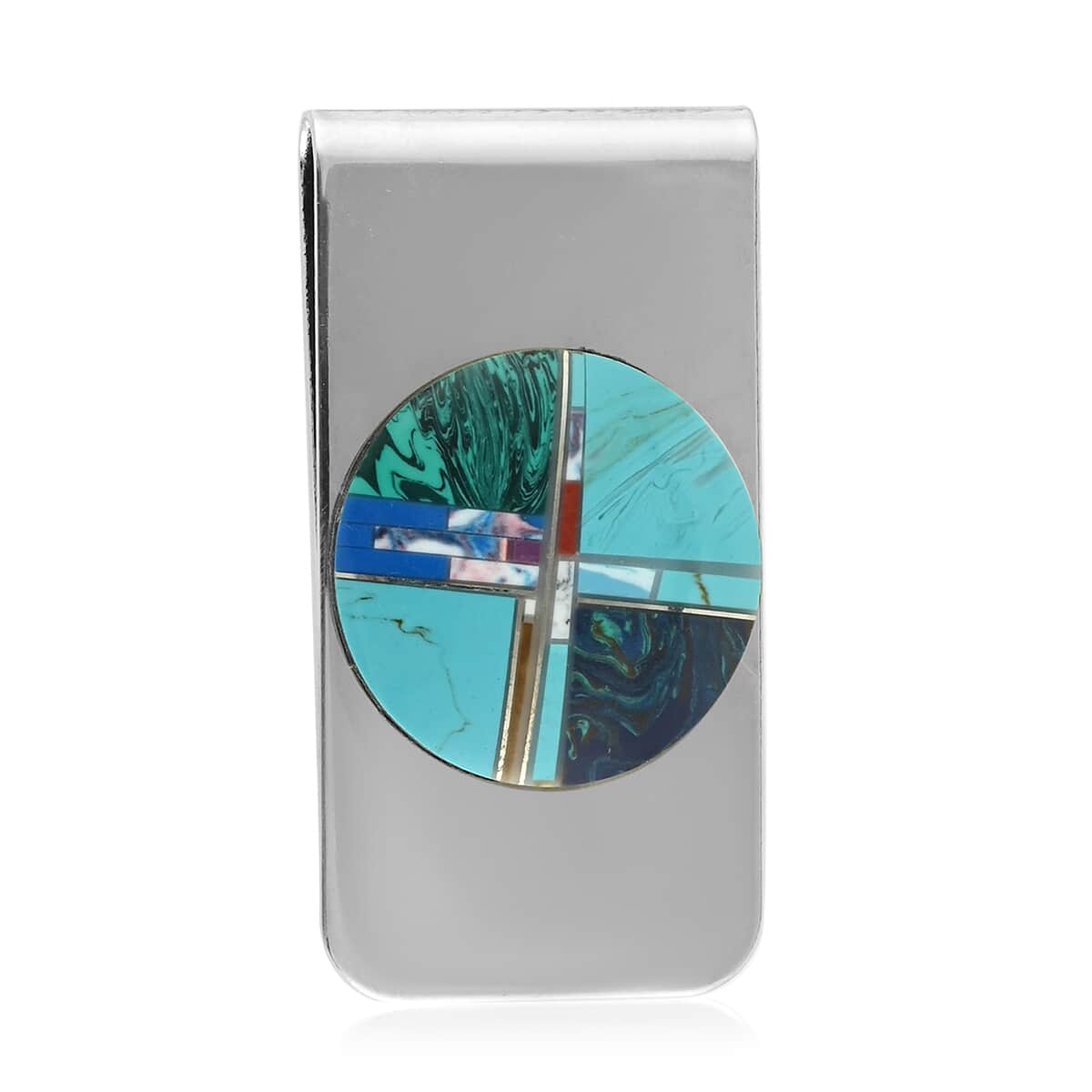 Santa Fe Style Multi Shell, Multi Gemstone Round Inlay Money Clip (Made in USA) image number 0